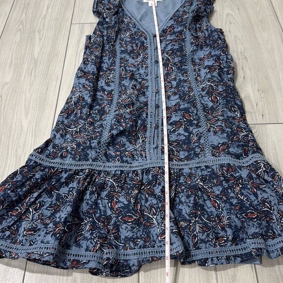 Lucky Brand Blue Floral Ruffle Cap Sleeve Short Cotton Dress V-neck Button Front - Picture 4 of 7